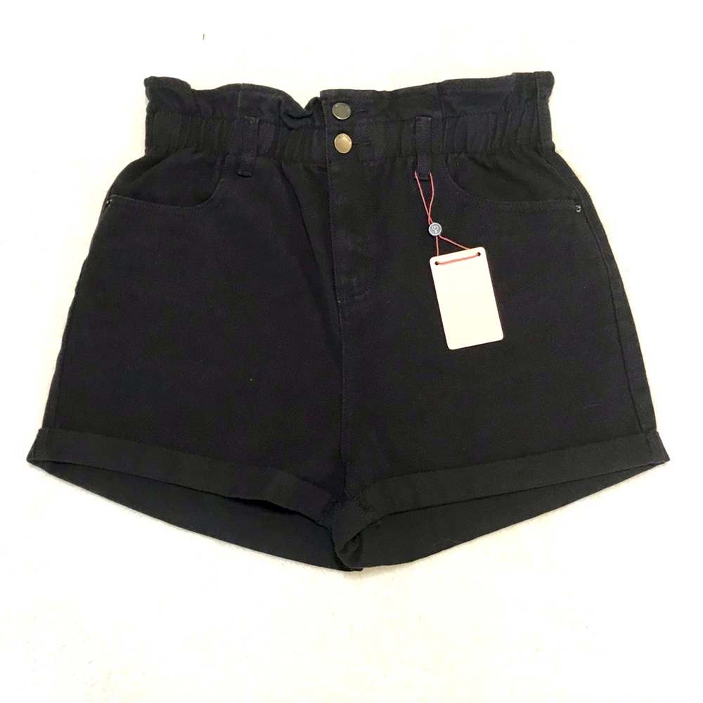 Denim Blvd Los Angeles Denim Jean Shorts Womens L Black Elastic Waist Cuffed